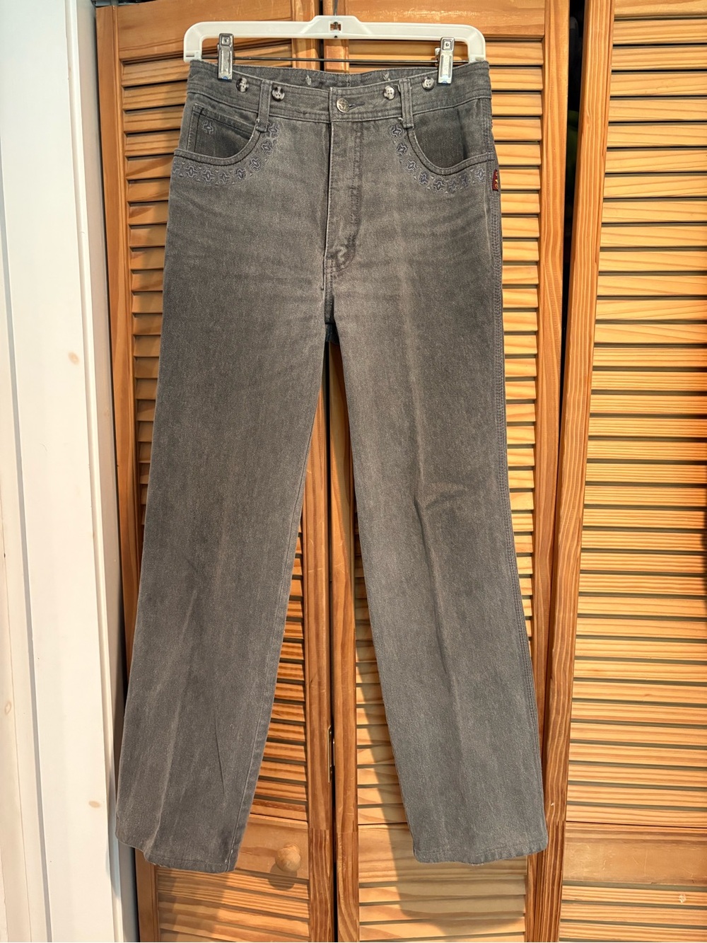 Vintage Sergio Valente Gray High-Rise Jeans Straight Leg Denim Embroidered